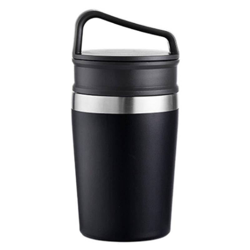 350ML Coffee Cup Portable Stainless Steel Water Cup Coffee Mug with Creative Lid Suitable for Home and Outdoor, Black