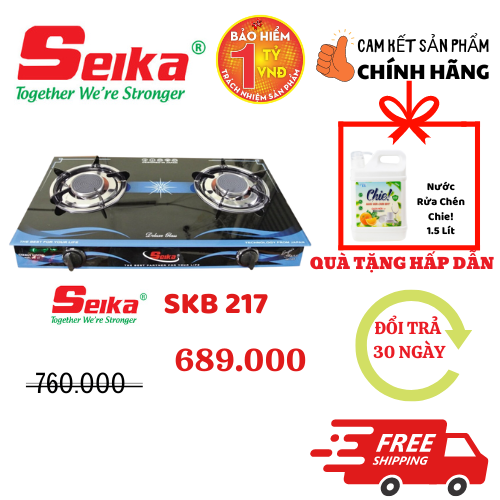 Tặng nước rửa chén Chie! 1.5L khi mua Bếp gas đôi mặt kính SKB 217 - hàng chính hãng