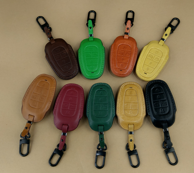 Bao da ép phom Handmade chìa khóa xe ô tô Hyundai TUCSON SANTAFE SONATA 5 nút bấm da bò thât giá tận xưởng (có bán sỉ) - hàng chính hãng