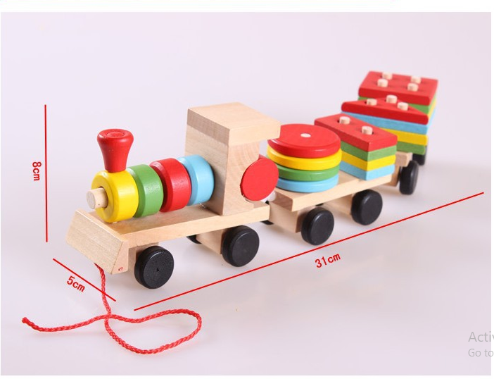 Đồ chơi đoàn tàu gỗ thả cọc hình khối - Đồ chơi giáo dục cho bé