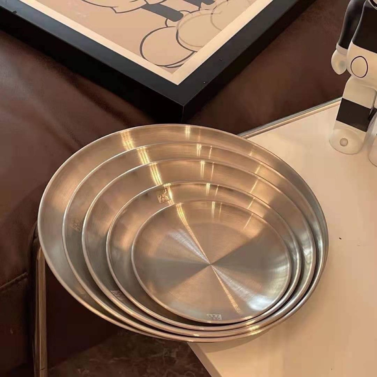 Đĩa inox 304 TINOX đĩa tròn khay inox hàn quốc chuyên dụng đựng thức ăn bánh khó phai màu DI013