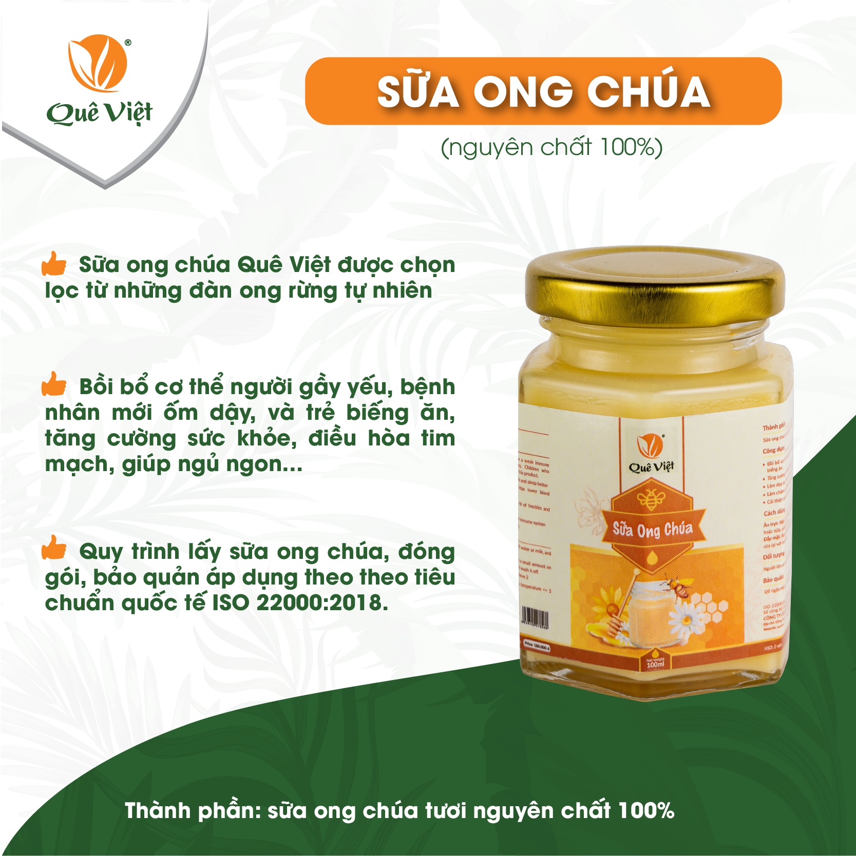 Sữa ong chúa nguyên chất Quê Việt bồi bổ cơ thể, tăng cường sức khoẻ 100ml