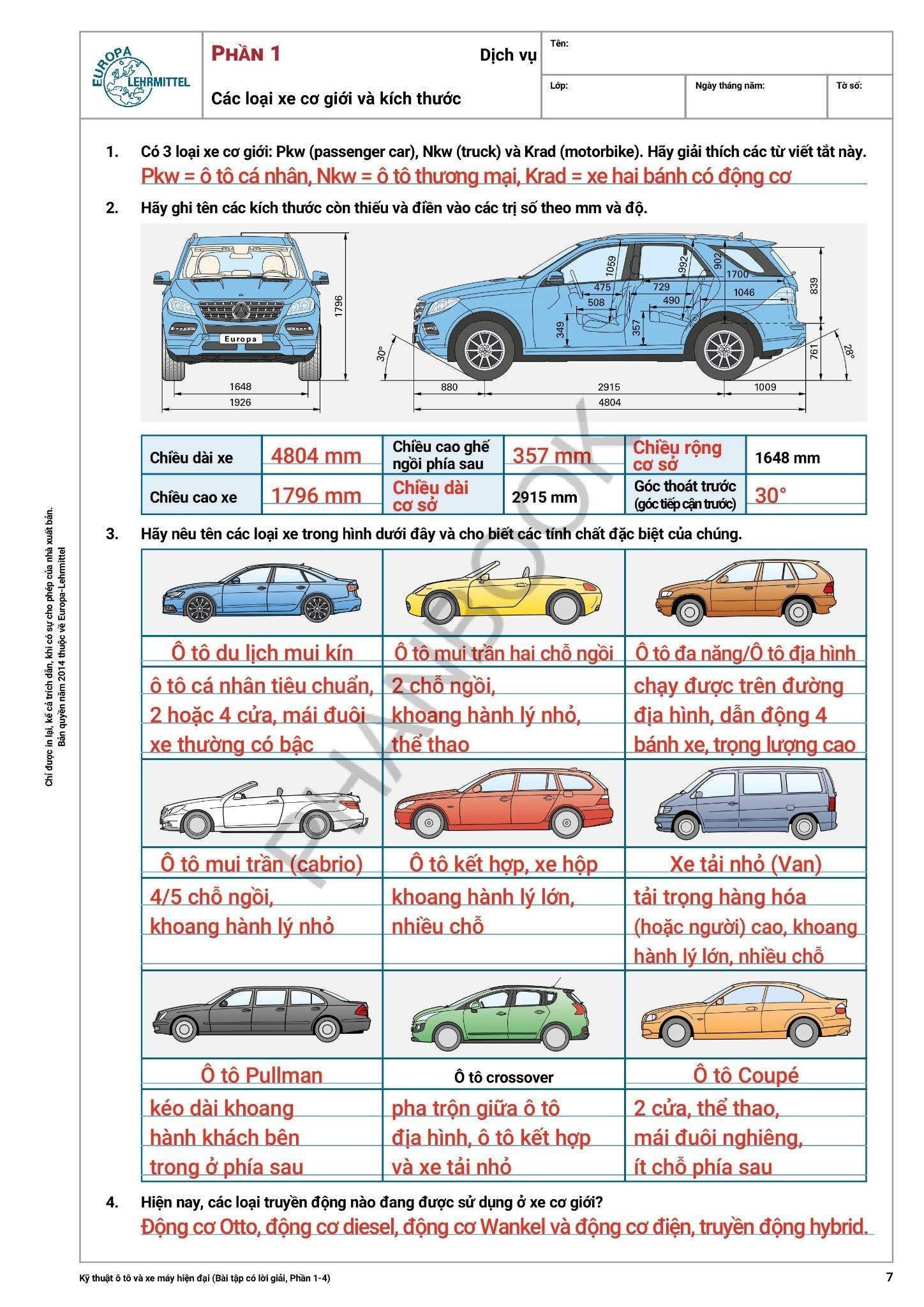 Sách - Kỹ Thuật Ô Tô Và Xe Máy Hiện Đại - Bài Tập Có Lời Giải