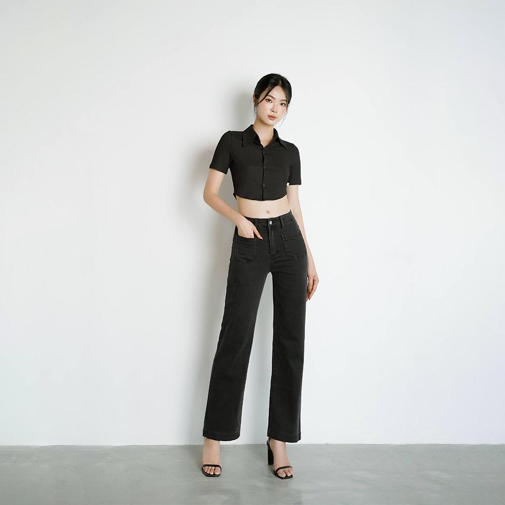 Quần jean Méo shop lưng cao ống xuông túi trước chất jean cao cấp 3802