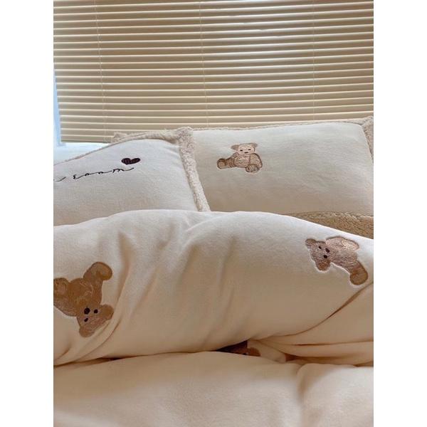 Bô Chăn Ga Gối Nỉ Gấu Teddy Hàng Nhập Khẩu Cao Cấp 4 Món Hot trend