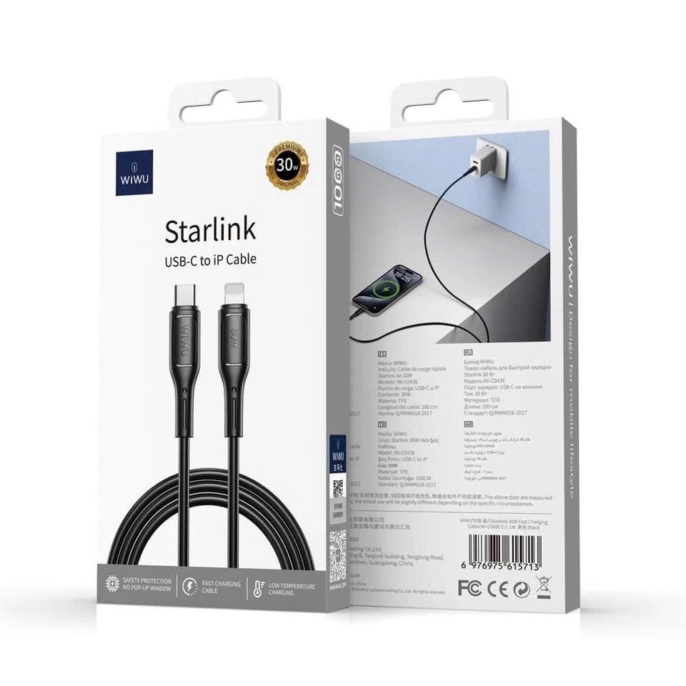 Dây cáp sạc nhanh 30W USB C to L cho iPhone / iPad Hiệu WIWU Starlink - Chuẩn sạc MFI, chống rối, đầu cáp siêu bền, công nghệ AI chống cháy nổ iP 7 8 X Xs Max 11 12 13 14 Pro Max Plus iPad Air Mini - Hàng nhập khẩu