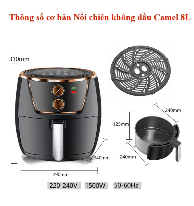 Nồi chiên không dầu CAMEL 8 lít mẫu tròn