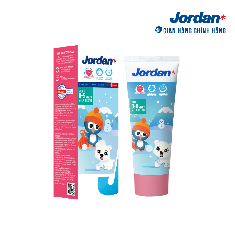 Combo 2 Kem đánh răng cho trẻ em 0-5 tuổi vị dâu Jordan Step 1 - 75g