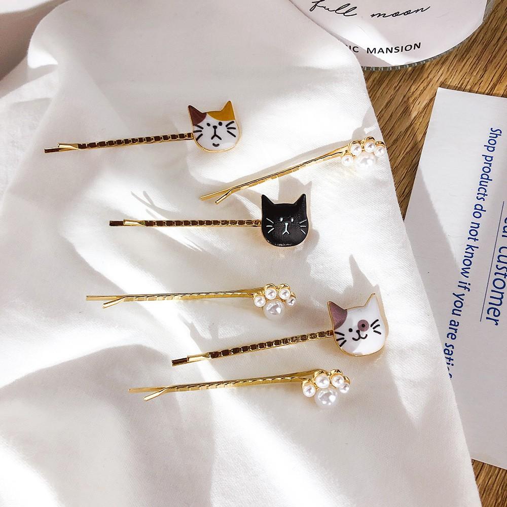 Phụ Kiện Tóc Set Kẹp Tóc Mạ Titan Hình Mèo Happy Dễ Thương Thời Trang Hàn Quốc FKT01