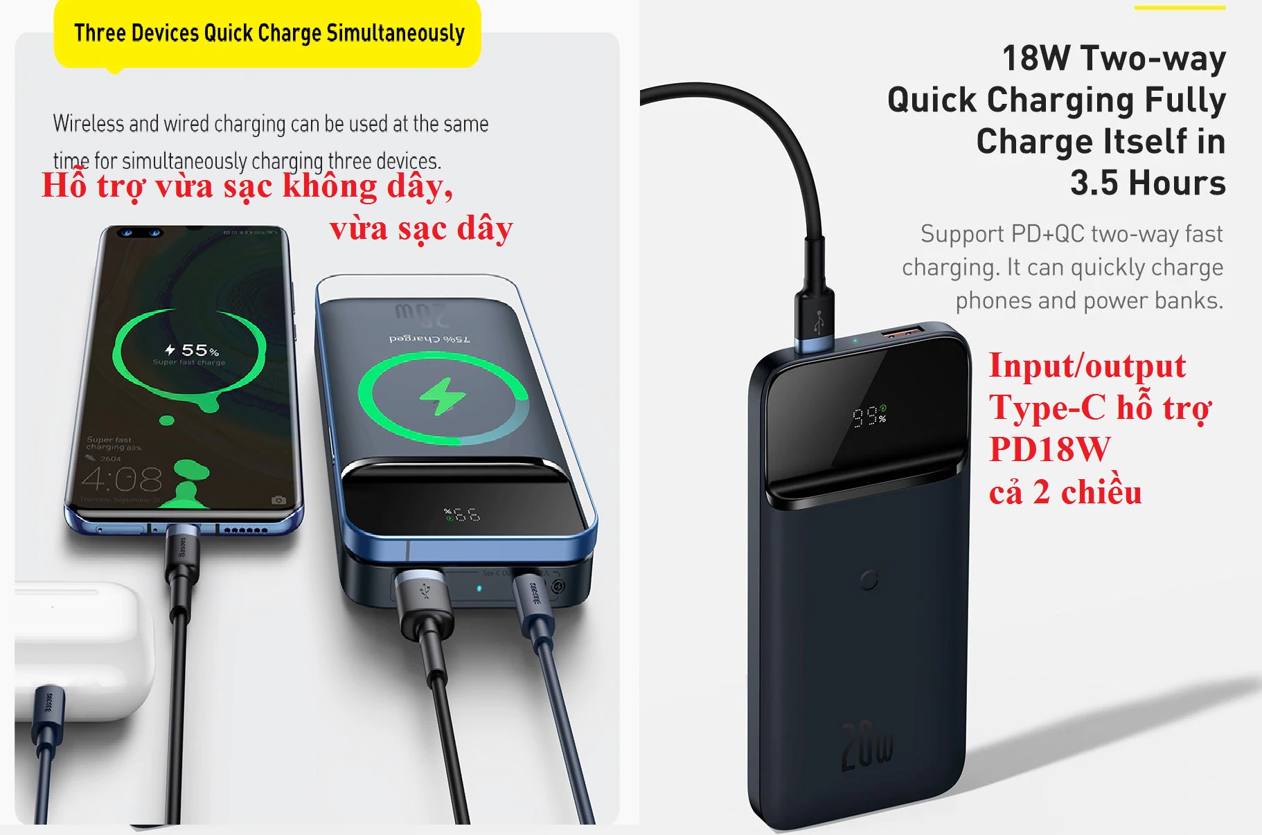 [10000mAh - 20W] Pin dự phòng không dây nam châm Baseus Magnetic Wireless Quick Charging Power Bank PPCXW10-C - Hàng chính hãng