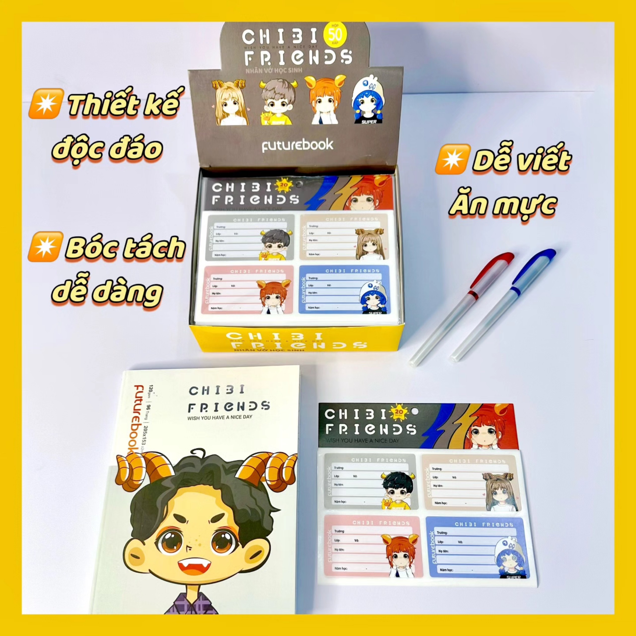 Nhãn Vở Học Sinh ChiBi Friends. MSP: N148 .VPP Futurebook- Giao mẫu ngẫu nhiên