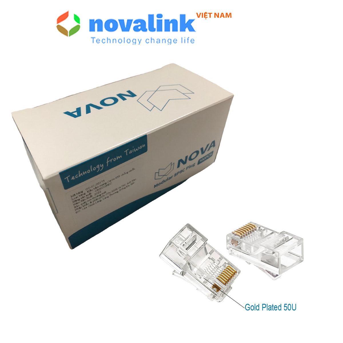 Đầu bấm mạng RJ45 cat5 NOVA CC-01-00174 chân mạ vàng cao cấp hàng nhập khẩu chính hãng
