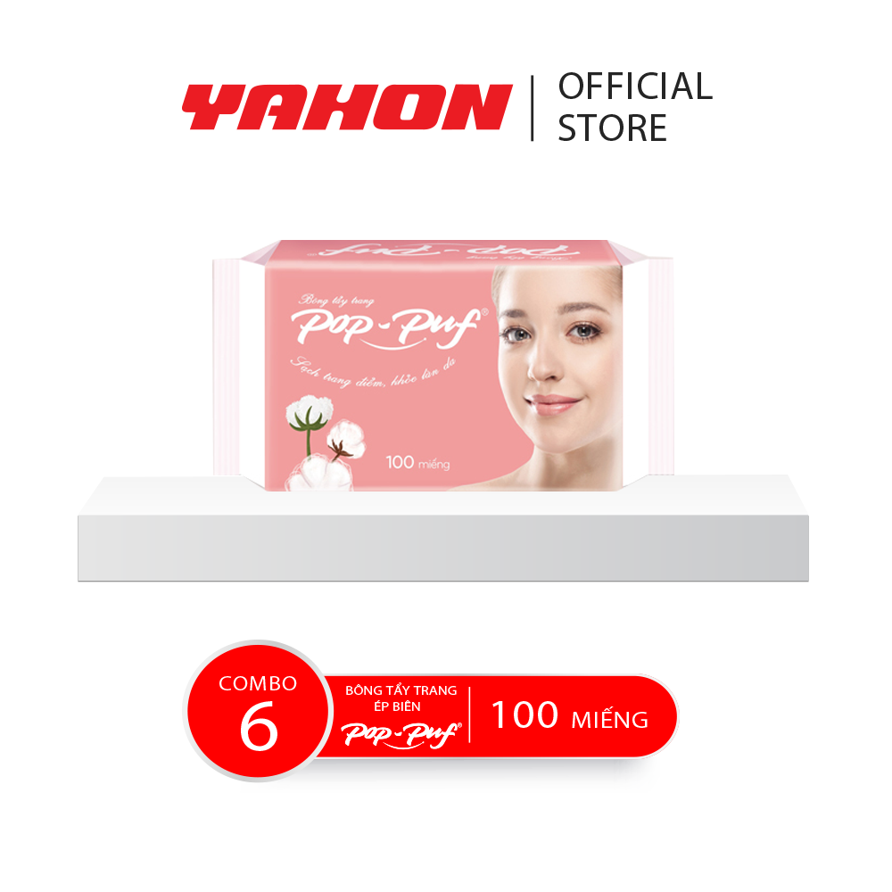 Combo 6 Bao Bông Tẩy Trang Ép Biên POP-PUF, 100 Miếng/Bao