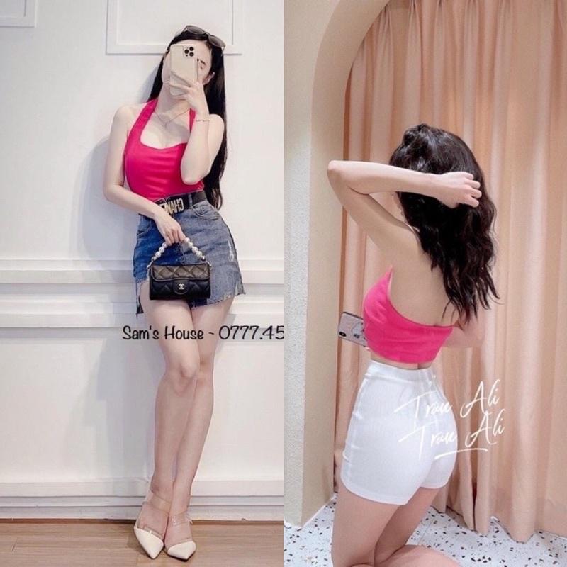 Áo kiểu yếm choàng cổ croptop nữ đẹp ôm body hở lưng cực sexy mẫu mới thời trang 2021-A25