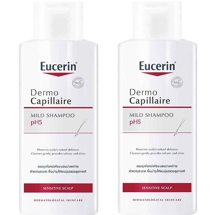 Combo 2 Chai Dầu Gội Dịu Nhẹ Cho Da Đầu Nhạy Cảm Eucerin Dermo Capillaire pH5 Mild Shampoo 250ml