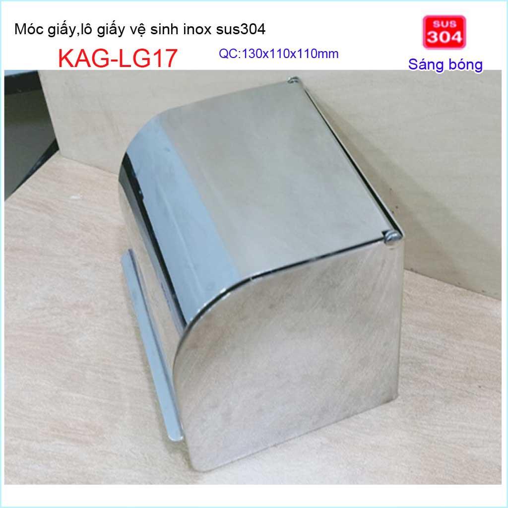 Hộp đựng giấy vệ sinh KAG-LG17 nắp kín chống ướt giấy , Hộp giấy inox SUS304 bóng dày đẹp