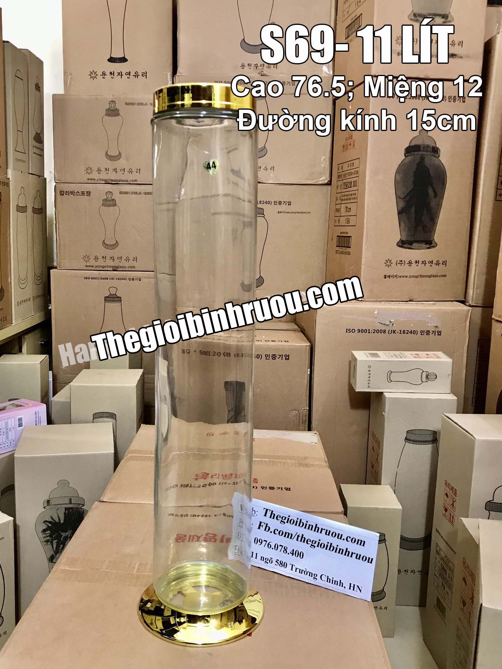 Bình trụ thủy tinh ngâm sâm Hàn Quốc 11 lít