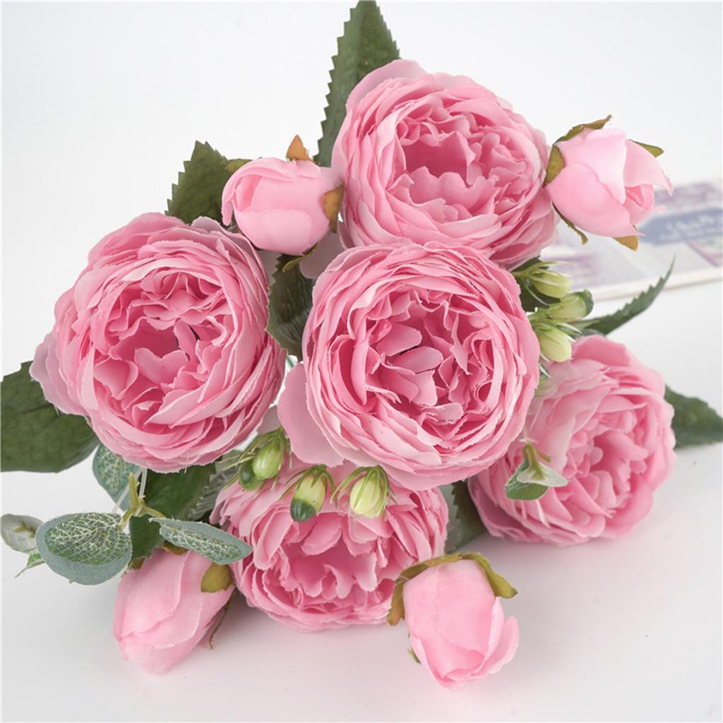 2X Artificial Silk Peony Bridal Bouquets for Wedding Home Decoration Pink