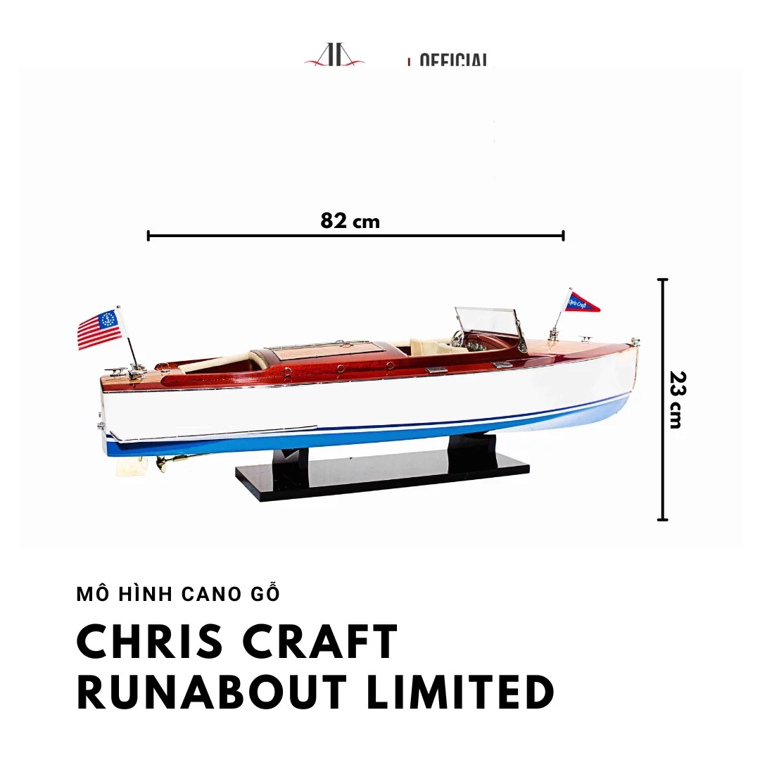 Mô hình cano CHRIS CRAFT RUNABOUT LIMITED cao cấp, mô hình gỗ tự nhiên, làm quà tặng sang trọng 1st FURNITURE