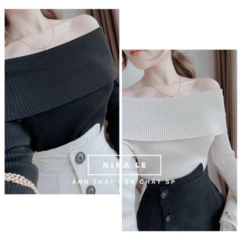 Áo len nữ dài tay cổ đổ bẹt vai sexy hàng len QC