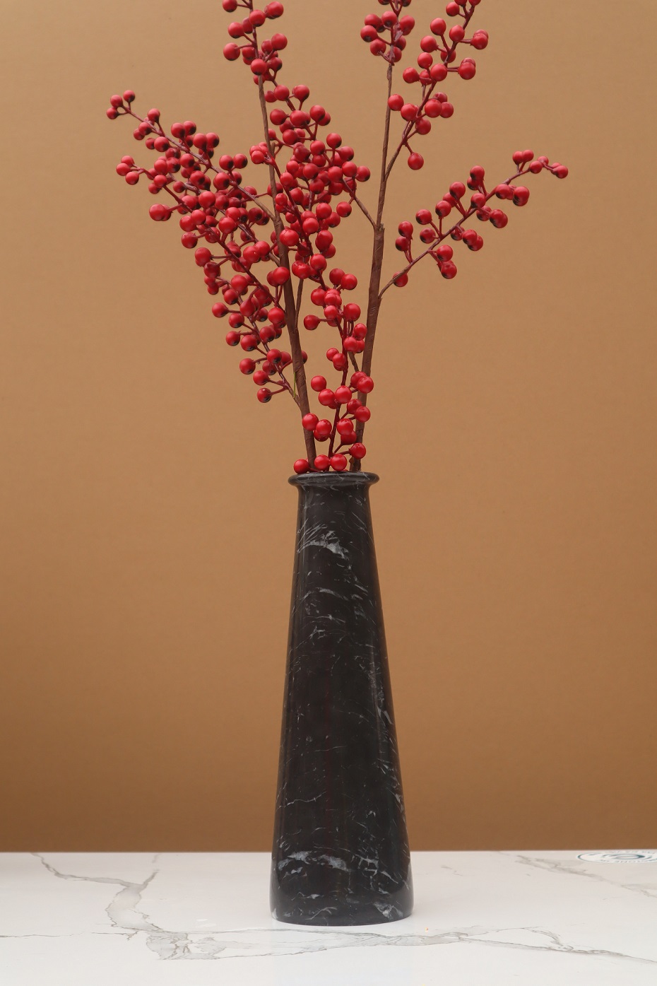 Đá marble - Bình hoa đá tự nhiên 29,5x11cm Đen ý