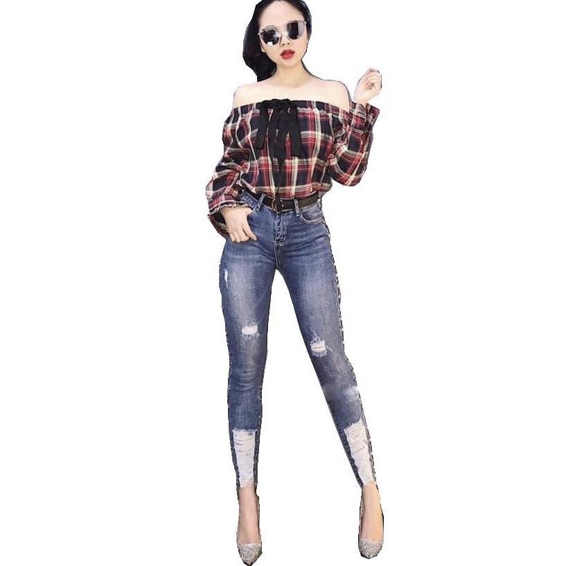 Quần jean nữ BIG SIZE dài 9 tấc rách kiểu đẹp dành cho người béo 3603