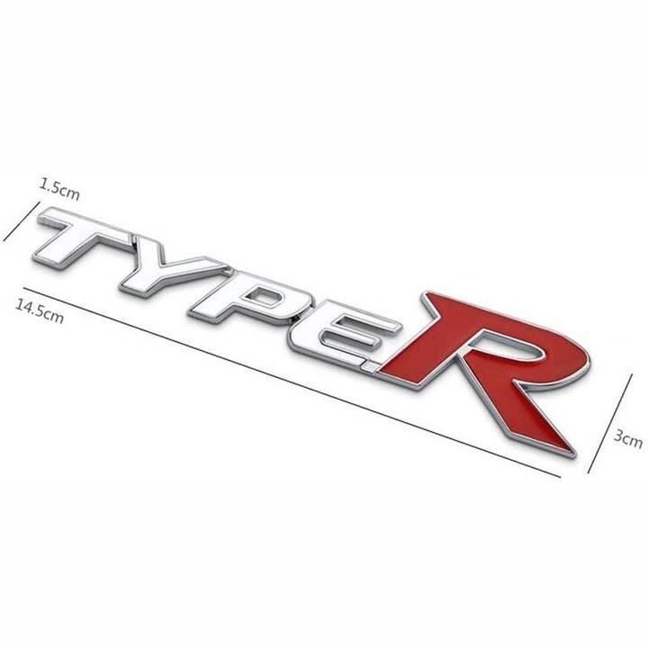 Logo chữ TypeR 3D nổi dán trang trí xe Ô tô, Xe hơi