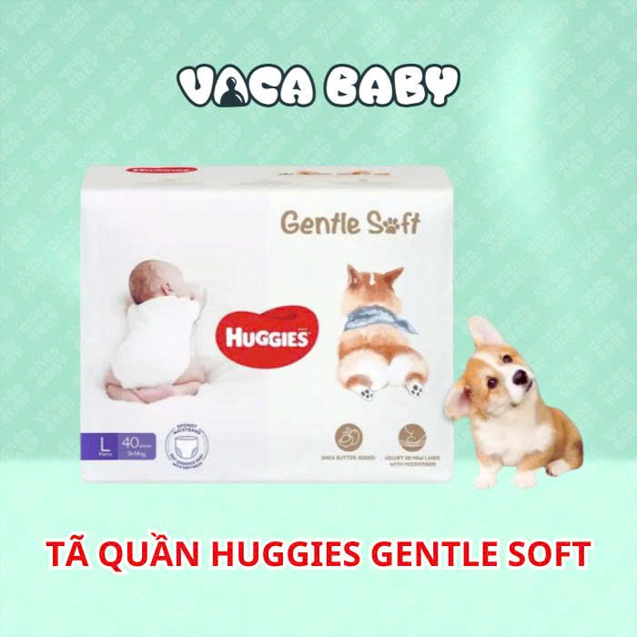 Tã bỉm QUẦN Huggies Gentle Soft - Corgi miếng êm mềm nâng niu làn da bé Size L40 miếng