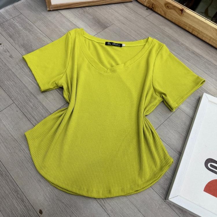 Áo thun cổ tim vạt bầu bigsize nữ BIGSIZE CÔ NHỎ dáng dài qua rốn, Áo phông phom rộng chất gân tăm 58-95kg GAN40