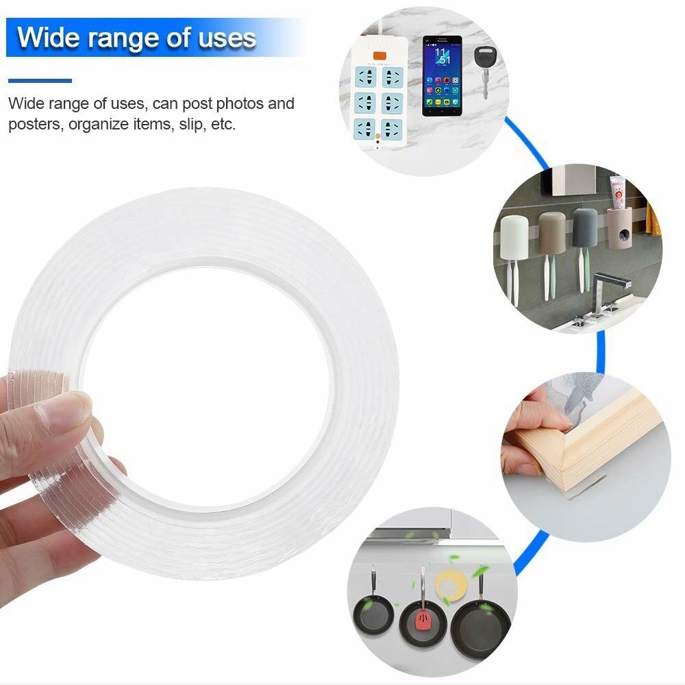 Băng Keo Pu tape 2 Mặt Trong Suốt Siêu Dính Dài 3m, bản 3cm, dày 2mm, có thể tái sử dụng