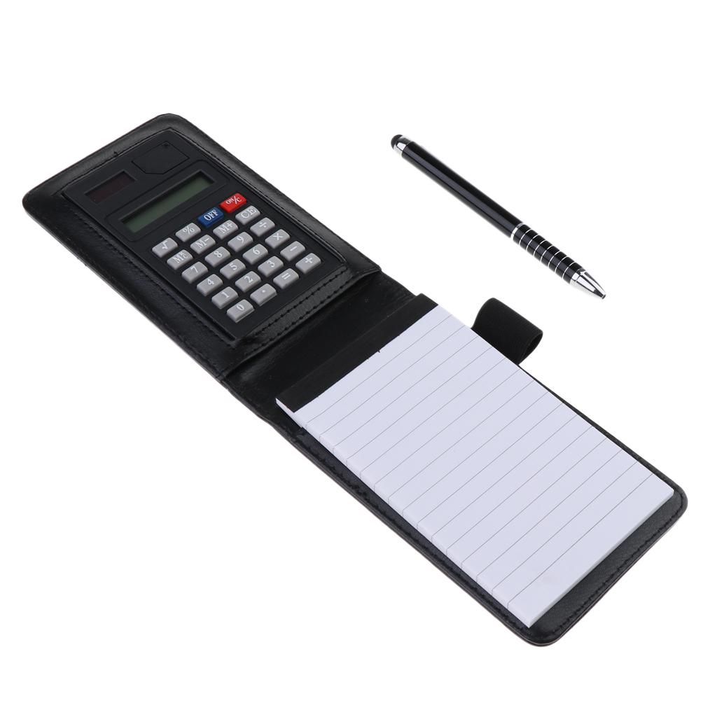 A7 Leather Waterproof Hardcover Notes Book with Calculator+Ballpen Black