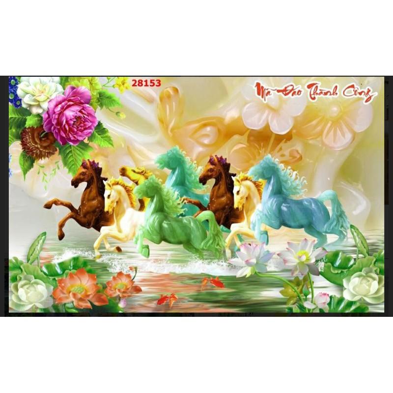 Tranh dán tường vải lụa 3D mã đáo thành công