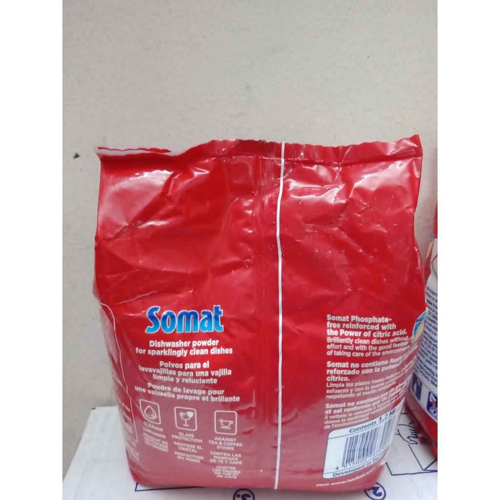 Hình ảnh gói bột rửa bát chén ly Somat 1,2kg chuyên dùng cho máy( tặng que thử nước cứng khi mua 2 gói )kết hợp cùng muối bóng