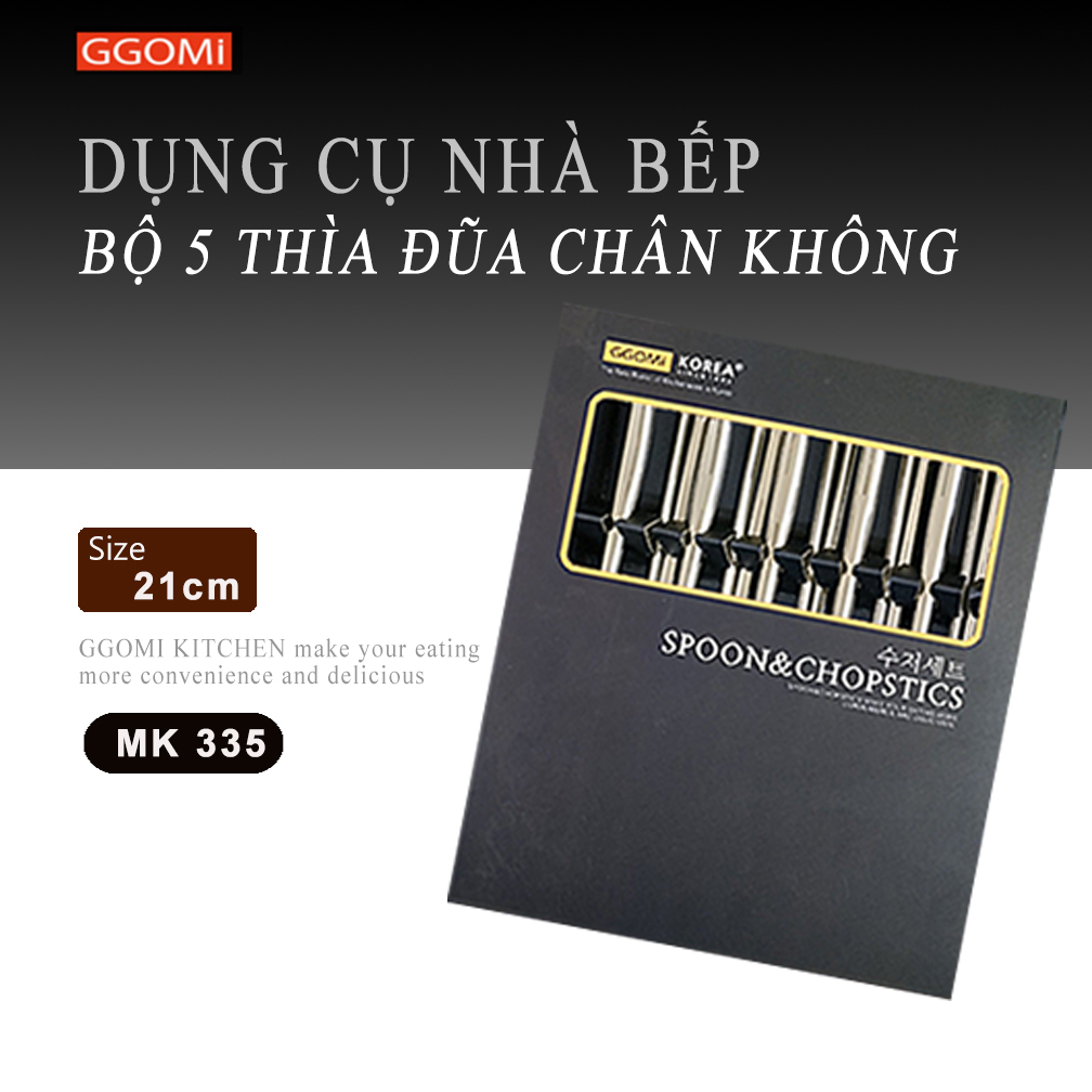 Bộ 5 đôi đũa và 5 thìa inox siêu nhẹ sản xuất bằng vật liệu chất lượng cao,bền bỉ đến từ GGOMi Hàn Quốc MK335