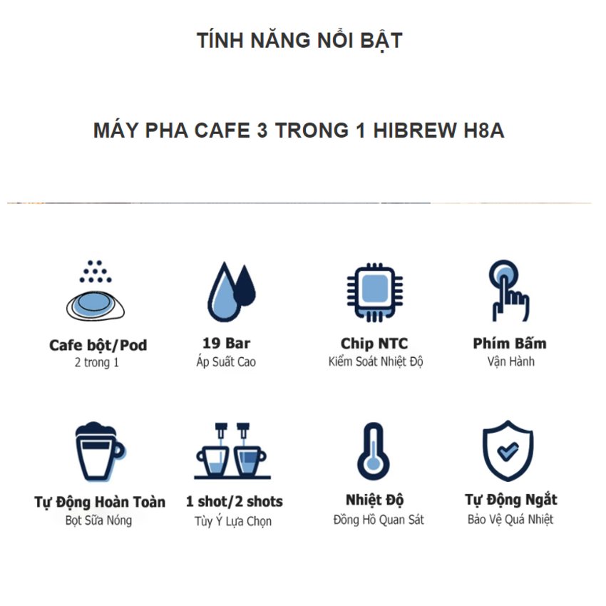 Máy pha cà phê Espresso chuyên nghiệp, thương hiệu Mỹ HiBREW cao cấp - H8A - HÀNG CHÍNH HÃNG