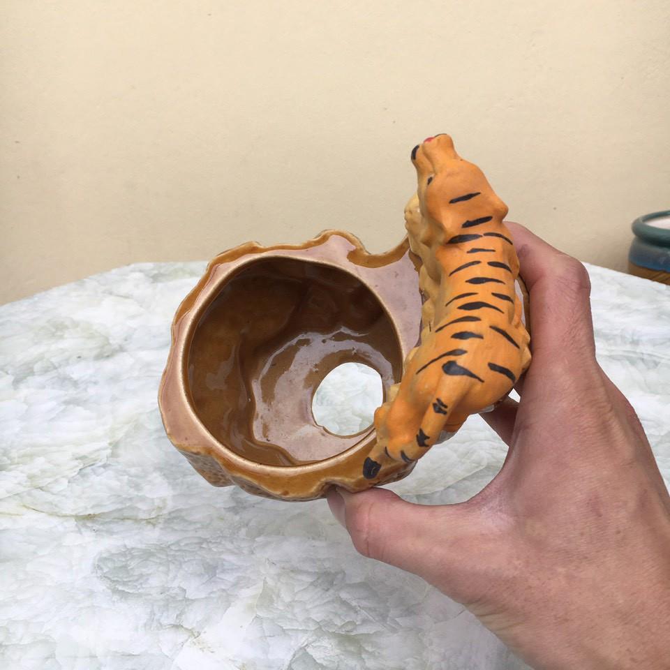 Chậu tượng con hổ mini gốm Bát tràng 1 size CT-62