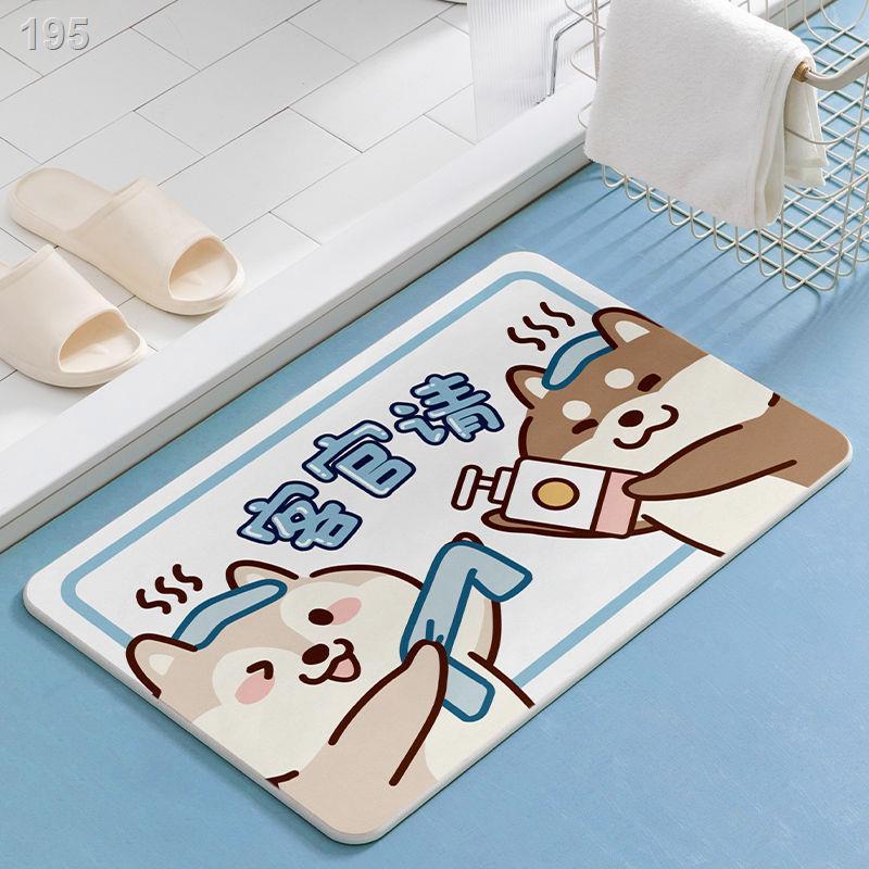 Phim hoạt hình dễ thương Shiba Inu tảo cát tấm lót chân phòng tắm cửa điatom đất thấm và khô nhanh thảm chống