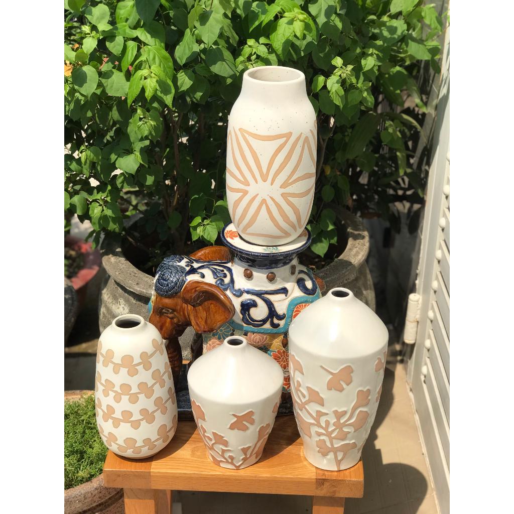 BỘ BÌNH GỐM SỨ XUẤT KHẨU TRANG TRÍ DECOR CẮM HOA XK01