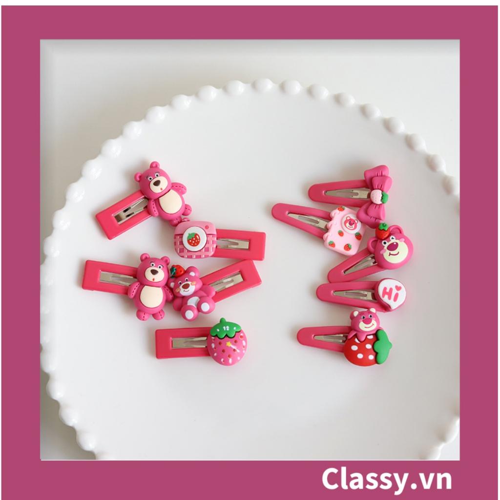 Bộ sưu tập dây cột tóc băng đô và Kẹp Classy tóc màu hồng tía, in hình gấu Teddy cute ngộ nghĩnh PK799