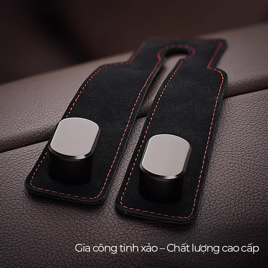 Móc Treo Kép Đa Năng Trên Ô Tô CIND BO-N021 Bằng Kim Loại Bọc Da Lộn Màu Đen Sang Trọng Cho Nội Thất Xe - Nhập Khẩu Chính Hãng
