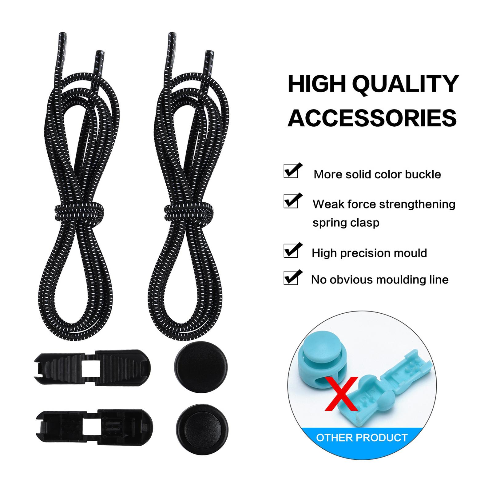 2xNo Tie Elastic Shoelaces Lock Laces Fastening Shoe Strings Black
