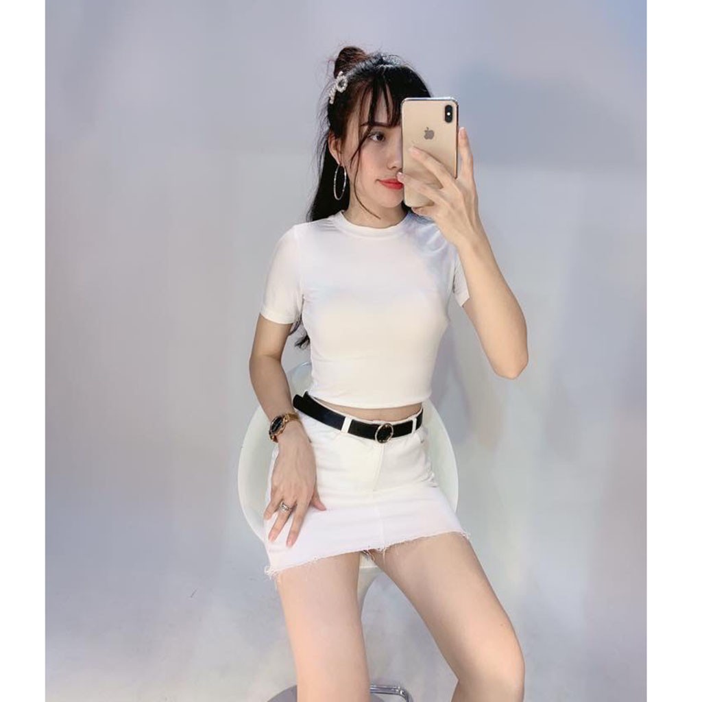 Áo thun nữ croptop cổ tròn nhiều màu siêu xinh