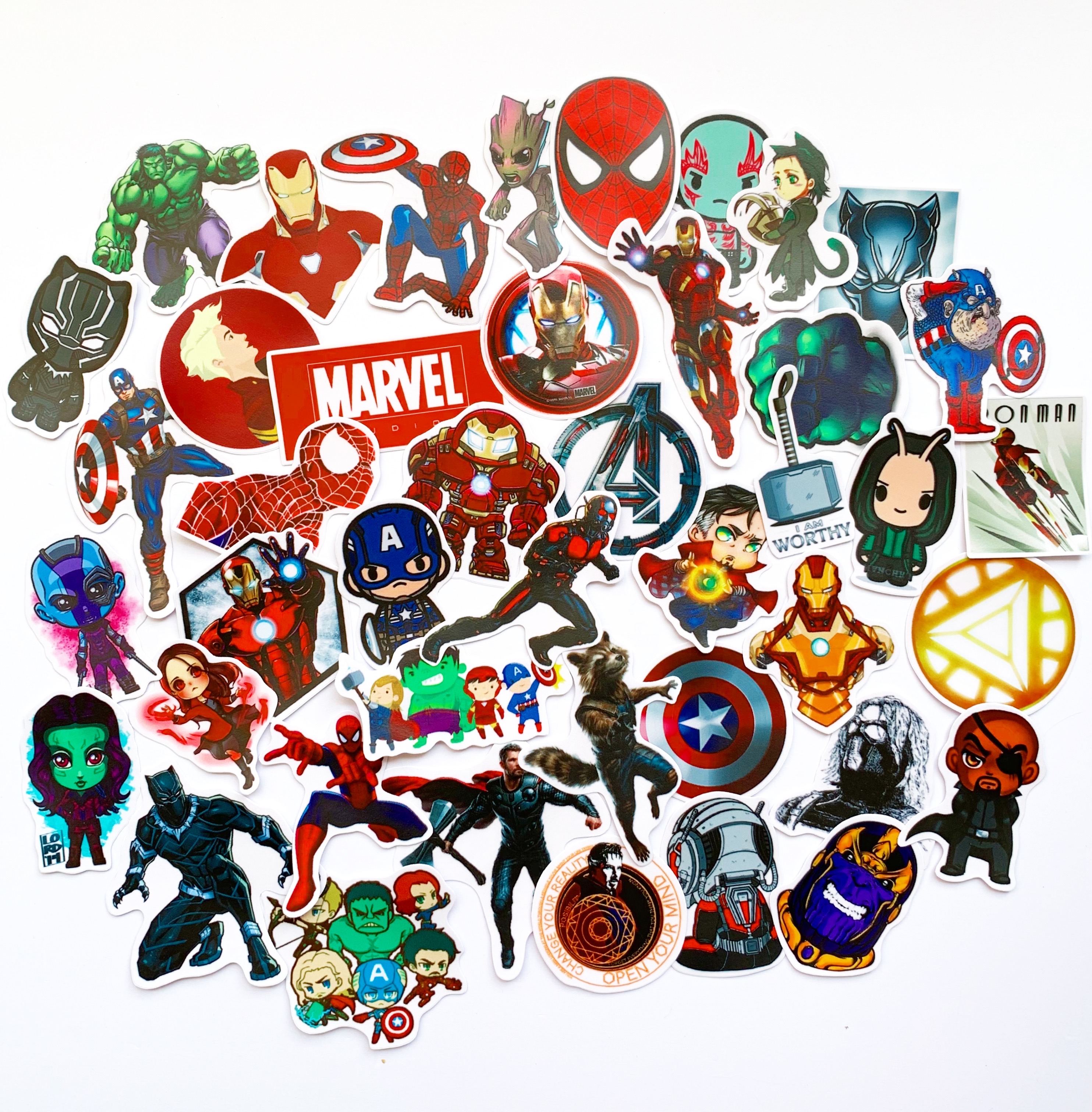 Sticker Marvel Siêu Anh Hùng - Chất Liệu PVC Chất Lượng Cao Chống Nước - Kích Thước 4-8cm