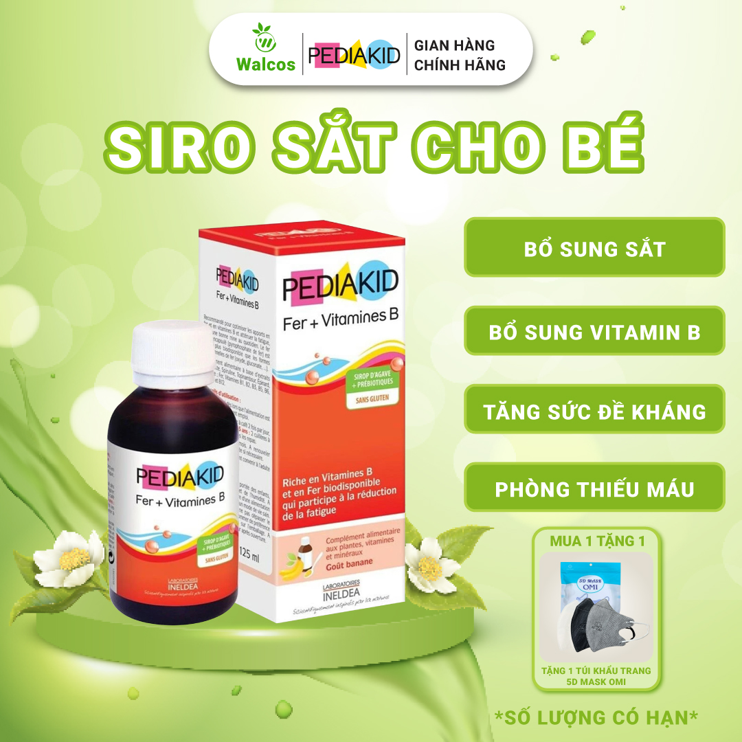 Siro Bổ Sung Sắt Và Vitamin Nhóm B Cho Bé Pediakid Fer + Vitamines B Giúp Tăng Tạo Máu, Kích Thích Thèm Ăn (Chai 125ml)