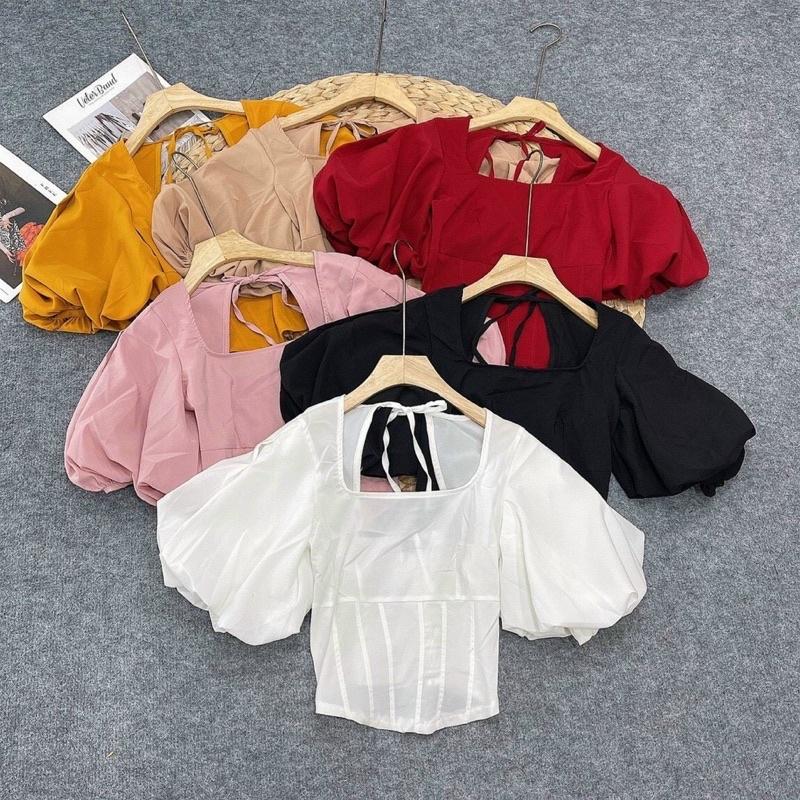 Áo Kiểu Croptop Cột Nơ Lưng YURITA Dễ Thương Kiểu Cách Tiểu Thư Siêu Xinh