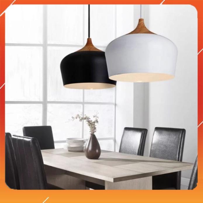 Đèn thả chao to màu trắng màu đen, đèn thả trang trí, đèn bàn ăn, đèn thả CoCo đui giả gỗ D350 HL077-350