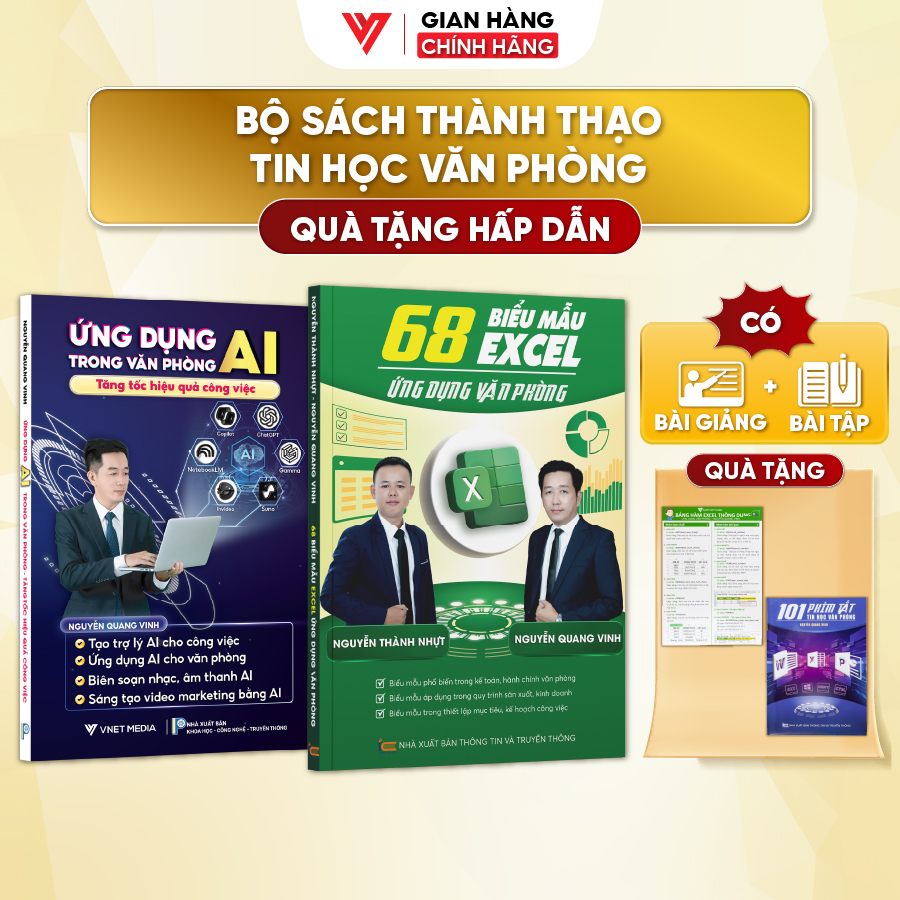 Bộ 2 Sách Ứng Dụng AI - 68 Biểu Mẫu Tin Học Văn Phòng Có Video + Bài Tập Thực Hành - Đào Tạo Tin Học