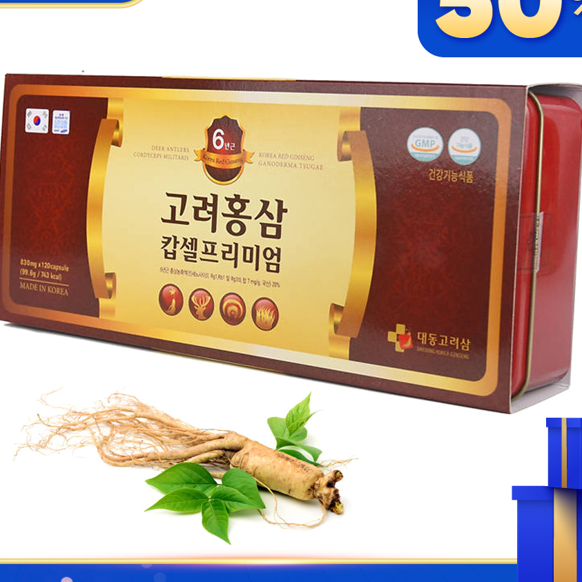 Thực phẩm chức năng Viên uống Daedong Korea Ginseng Tổng hợp Hồng sâm 6 tuổi, Nhung hươu, Đông trùng hạ thảo và Nấm linh chi Hàn Quốc (120 Viên)