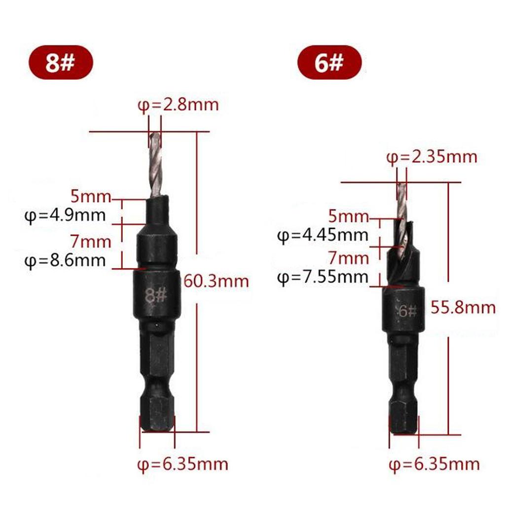 4x HSS Titanium Coated Countersink Drill Bit Set Quick Change Hex Shank Screw #6#8#10#12