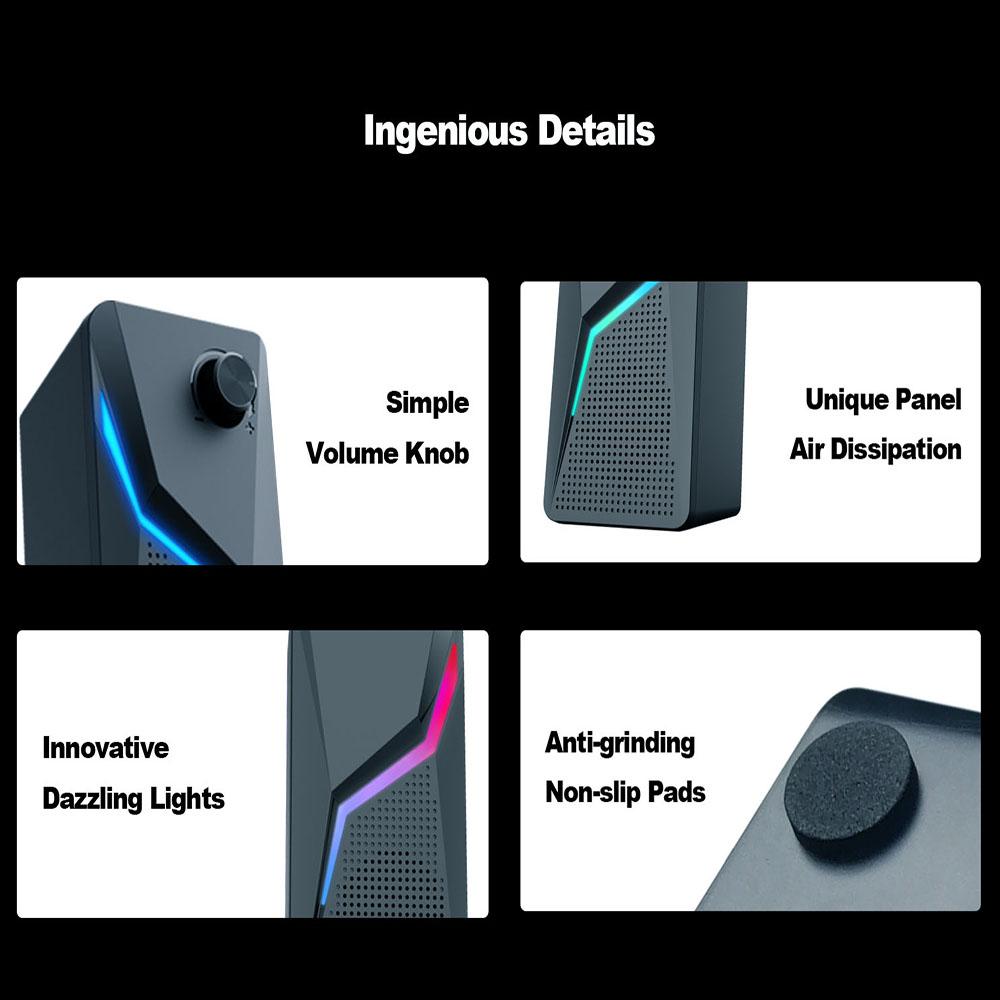 CO702 3.5mm Aux 2.0 Stereo Surround Music RGB Loa chơi game Sound Bar cho máy tính để bàn Loa PC Màu sắc: Đen